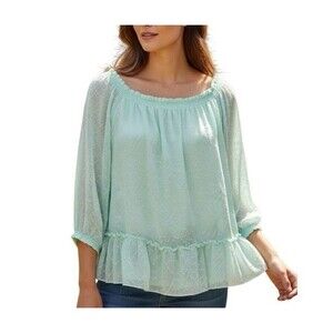 Banana Republic Womens XL Top Peasant Mint Chiffon Boho Ruffle Hem Lightweight